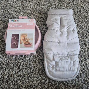 Tiny Dog Slow Feeder Bowl NEW & Gray Top Paw Puffer Jacket XS Puppy
